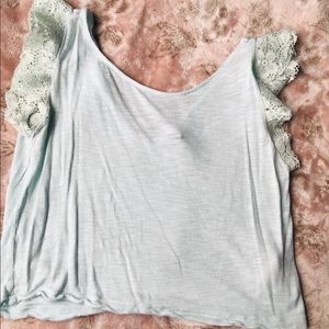 Mint green cropped t-shirt with lace sleeves